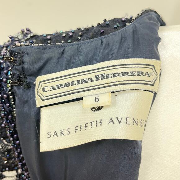 Carolina Herrera Vintage Sz 6 Blue Beaded Sequin Silk Chiffon Long Formal Dress - Picture 10 of 16